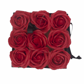 Caja de Regalo de Flores de Jabon - 9 Rosas Rojas - Cuadrada