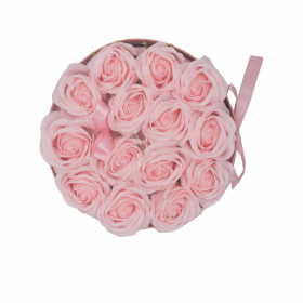 Caja de Regalo de Flores de Jabon - 14 Rosas Rosas - Redonda