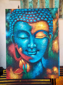 Cuadro de Buda - Flor azul y dorada