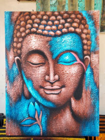 Cuadro de Buda - Bronce y flor azul