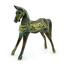 Caballo Antiguo Dorado y Turquesa - Grande 32 cm