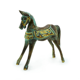 Caballo Antiguo Dorado y Turquesa - Mediano 25 cm