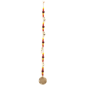 4x Carillón Indio - Flor de la Vida de latón con Rudraksha Cuentas de Chakras en Cuerda - 6x63cm