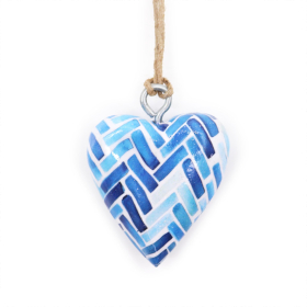 24x Corazones de Madera Decorativos Pequeños: Rayas azules