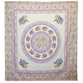 Tapiz de pared - Mandala de elefante - Turquesa/azul sobre crema