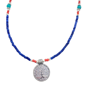 Collar Nepalés de Gemas Extra Finas - Ónix Azul y Árbol de la Vida