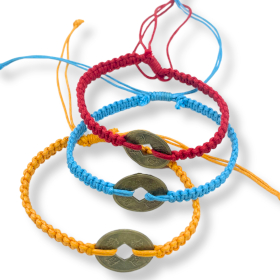 12x Pulseras de Amistad Hechas a Mano - Moneda Feng Shui de la Suerte para Amigos (varios)